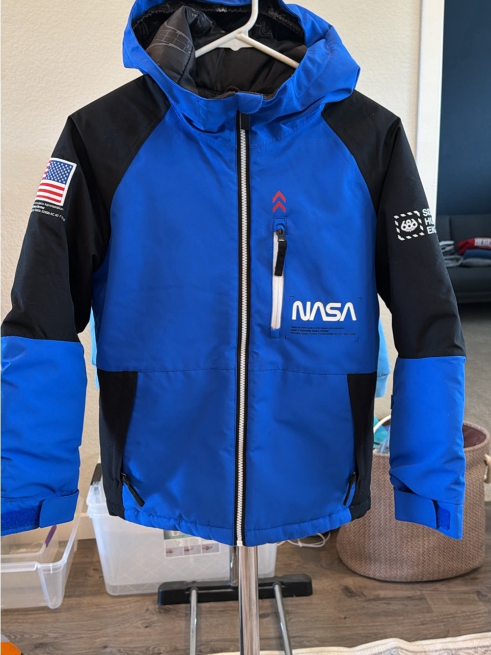 686 Kids NASA Blue and Black Hooded Puffer Jacket